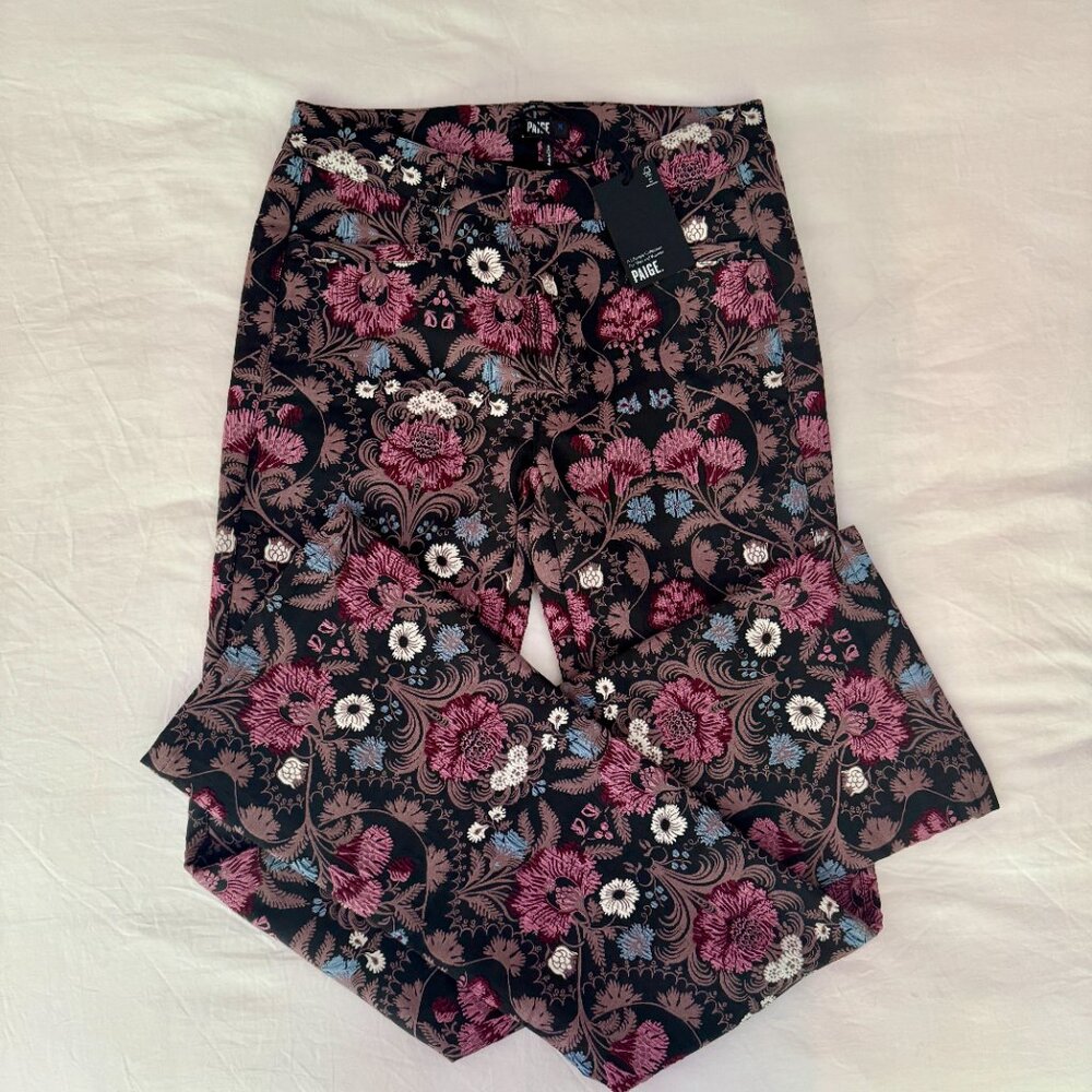 PAIGE Naomi Floral Jacquard Flare Dress Pant NWT - Picture 9 of 13